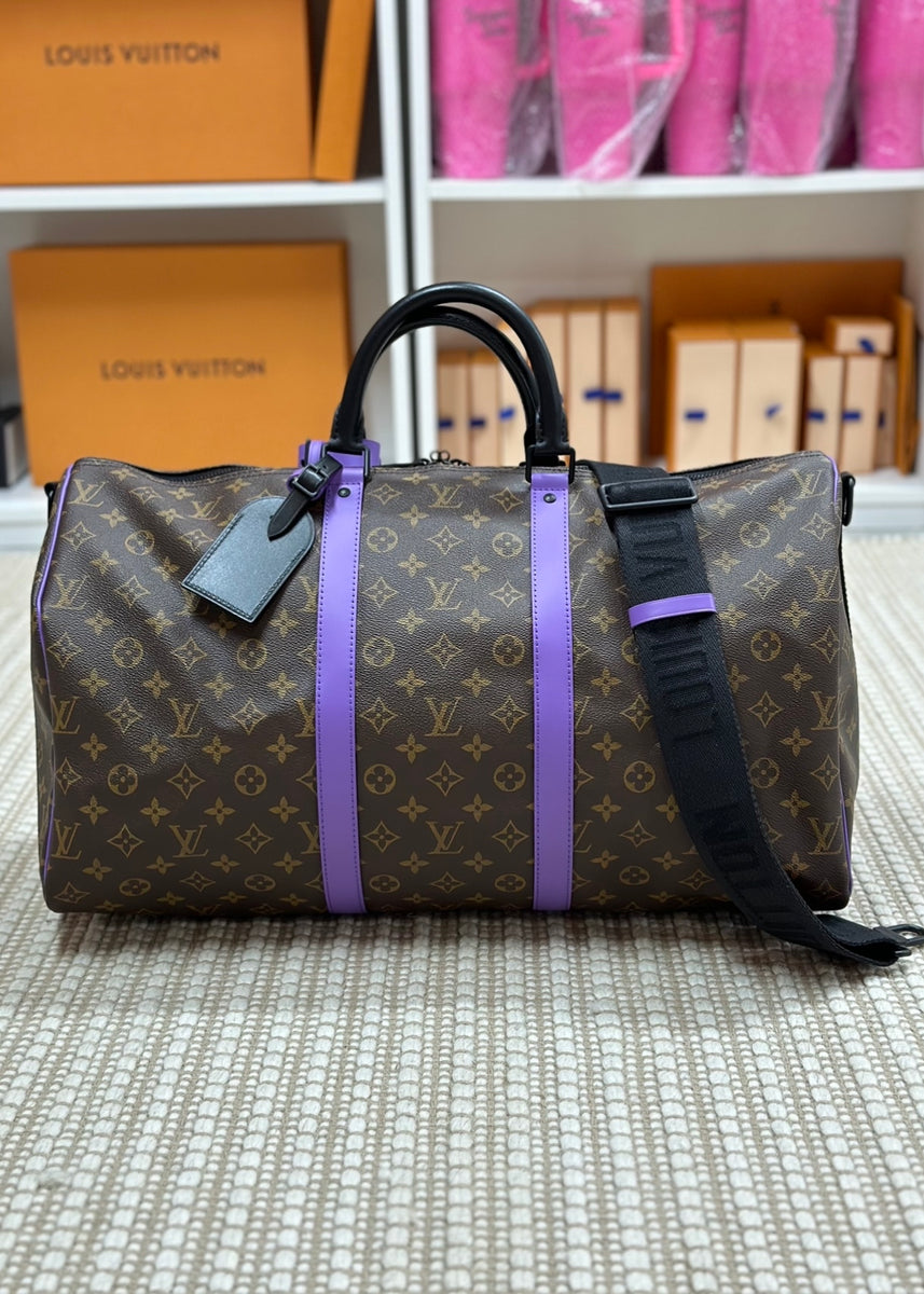 Louis Vuitton Monogram Macassar Keepall 50 Bandouliere Purple – DAC