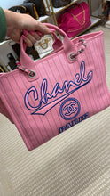 Load image into Gallery viewer, Chanel Canvas Calfskin Striped Large Deauville Tote Pink Blue