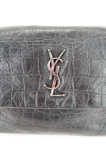 Saint Laurent West Hollywood Croc Shoulder Bag Black