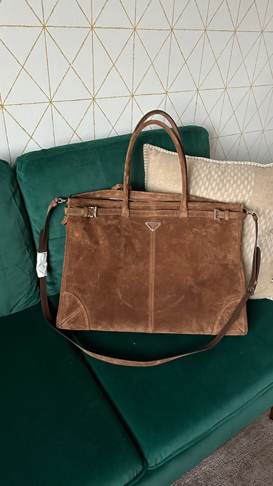 Prada Large Suede Tote Bag Brown
