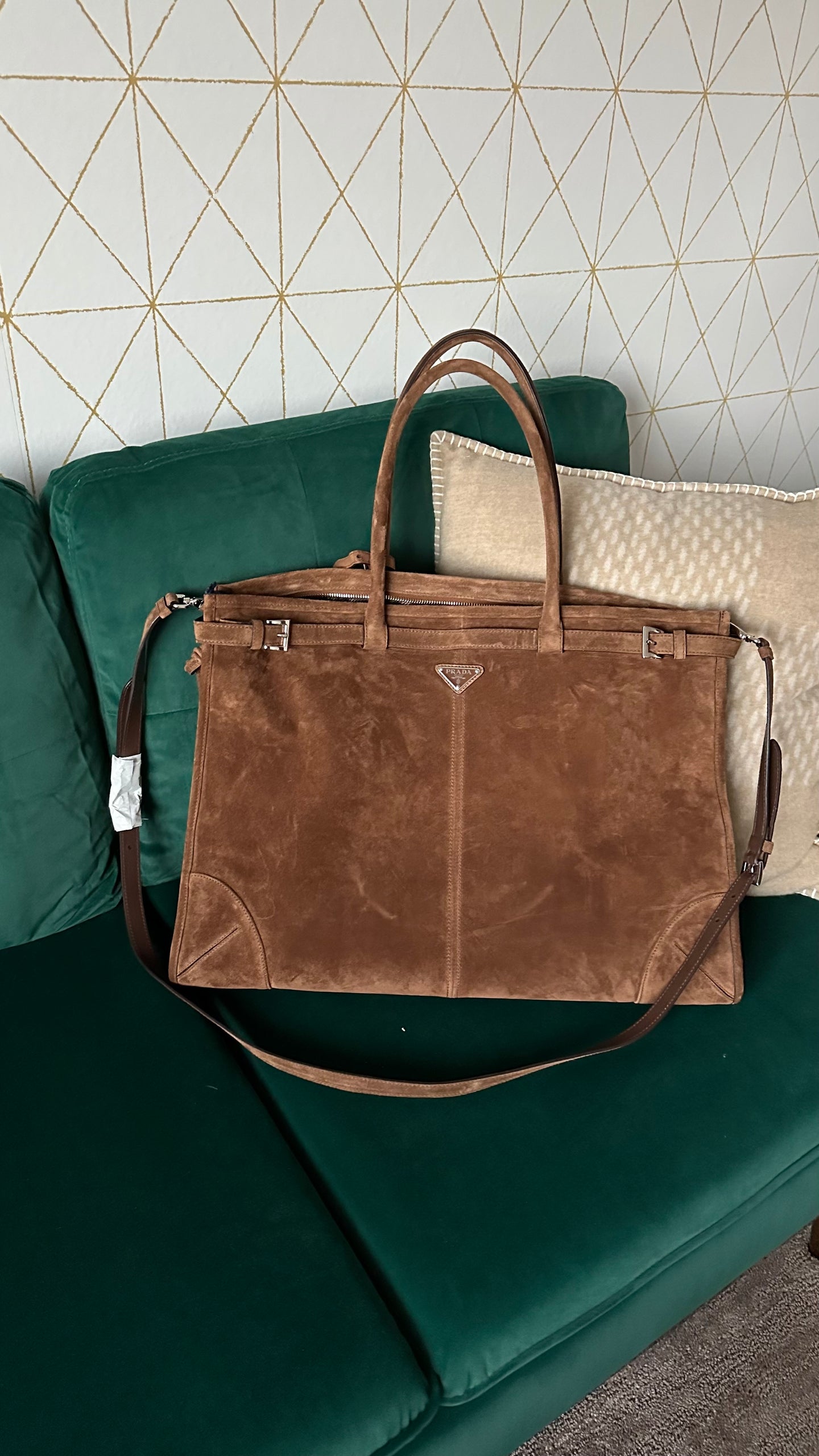Prada Large Suede Tote Bag Brown