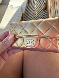 Chanel Lambskin Metallic Flap Card Holder Gold