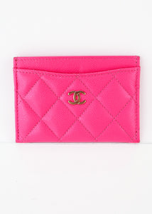 Chanel Caviar Card Holder Neon Pink