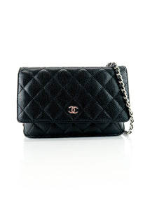 Chanel Caviar Wallet on Chain Black Silver