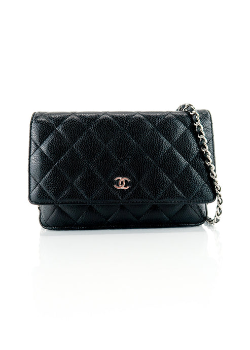 Chanel Caviar Wallet on Chain Black Silver