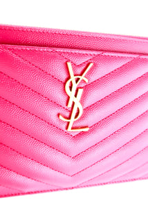 Saint Laurent Classic Monogram Matelasse Leather Wristlet Large Pink