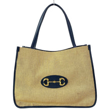 Load image into Gallery viewer, Gucci Horsebit Canvas Leather Tote Navy