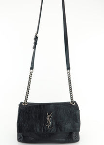 Saint Laurent West Hollywood Croc Shoulder Bag Black