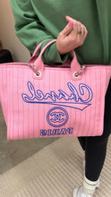 Load image into Gallery viewer, Chanel Canvas Calfskin Striped Large Deauville Tote Pink Blue