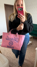 Load image into Gallery viewer, Chanel Canvas Calfskin Striped Large Deauville Tote Pink Blue