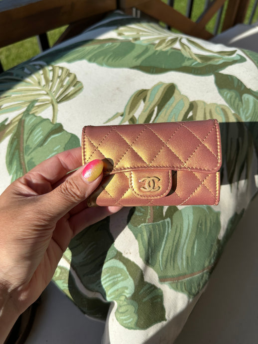 Chanel Lambskin Metallic Flap Card Holder Gold