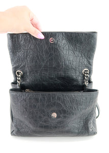 Saint Laurent West Hollywood Croc Shoulder Bag Black