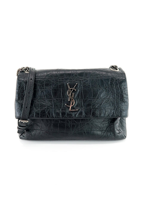 Saint Laurent West Hollywood Croc Shoulder Bag Black
