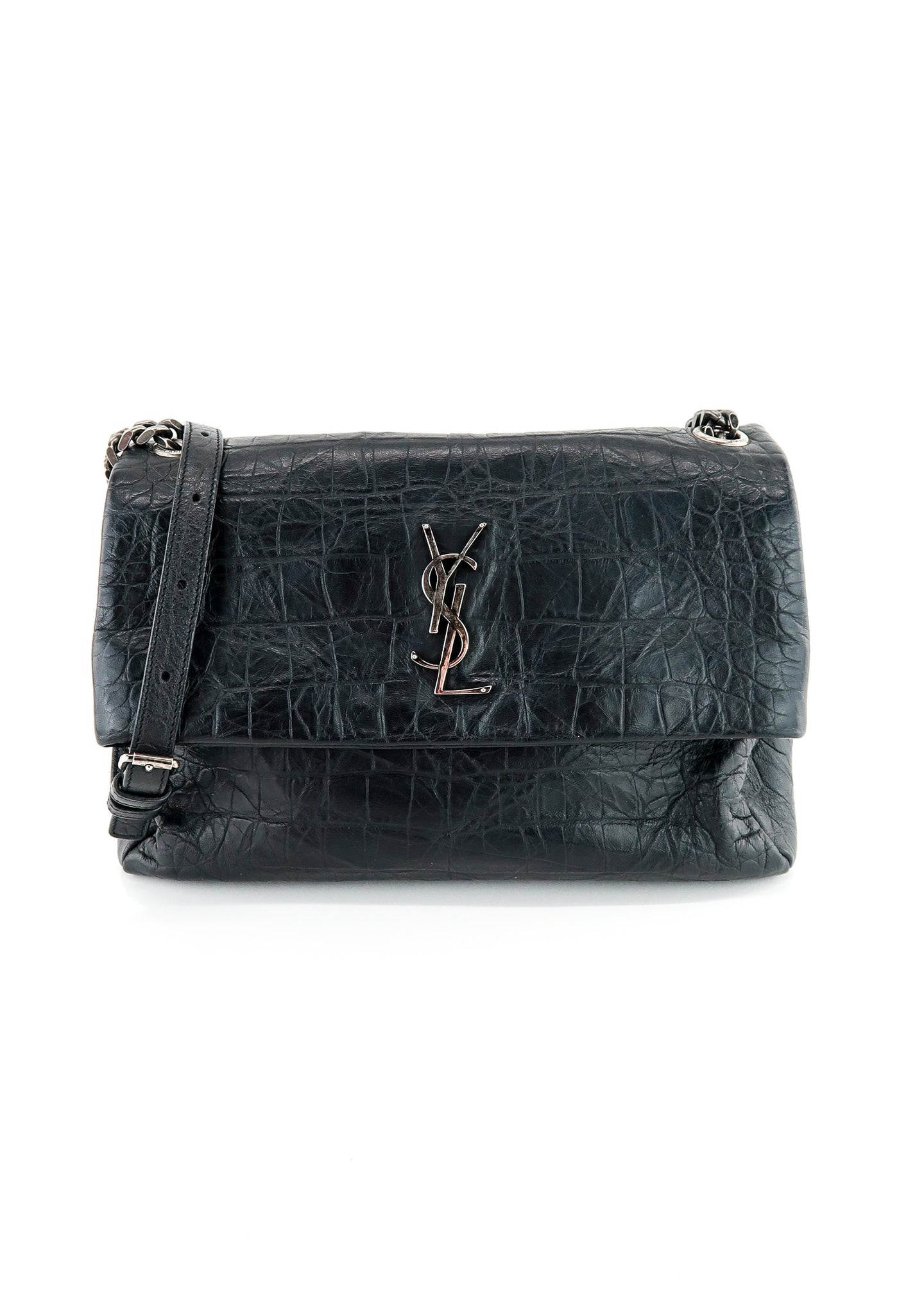 Saint Laurent West Hollywood Croc Shoulder Bag Black