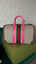 Load image into Gallery viewer, Gucci Supreme Canvas Savoy Medium Duffle Pink