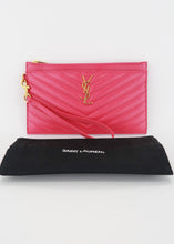 Load image into Gallery viewer, Saint Laurent Classic Monogram Matelasse Leather Wristlet Large Pink
