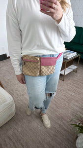 Gucci Monogram Web Double Pocket Belt BumBag Pink