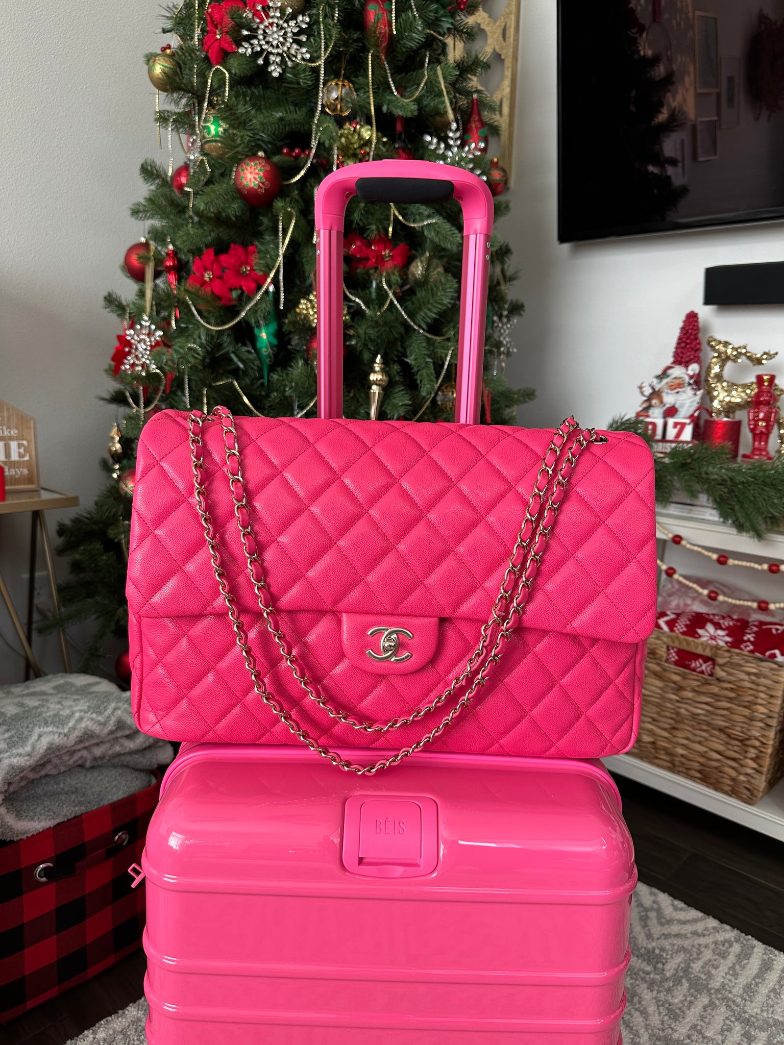 Chanel Caviar Quilted XXL Travel Flap Bag Dark Pink DAC