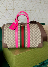 Load image into Gallery viewer, Gucci Supreme Canvas Savoy Medium Duffle Pink