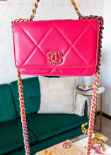 Load image into Gallery viewer, Chanel 19 Lambskin Quilted Wallet on Chain Dark Pink