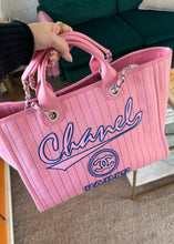 Load image into Gallery viewer, Chanel Canvas Calfskin Striped Large Deauville Tote Pink Blue