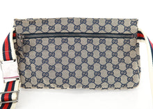 Load image into Gallery viewer, Gucci Monogram Web Double Pocket Belt Bumbag Navy