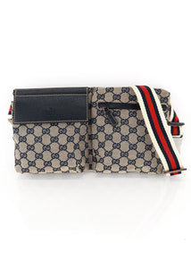 Gucci Monogram Web Double Pocket Belt Bumbag Navy