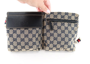 Gucci Monogram Web Double Pocket Belt Bumbag Navy