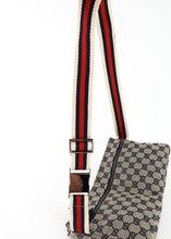 Load image into Gallery viewer, Gucci Monogram Web Double Pocket Belt Bumbag Navy