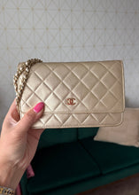 Load image into Gallery viewer, Chanel Lambskin Metallic Wallet on a Chain Gold