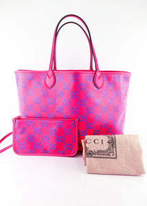 Gucci Embossed GG Monogram Large Tote Pink Blue