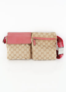 Gucci Monogram Web Double Pocket Belt BumBag Pink