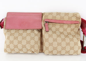 Gucci Monogram Web Double Pocket Belt BumBag Pink