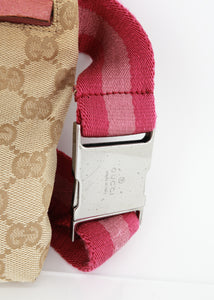 Gucci Monogram Web Double Pocket Belt BumBag Pink