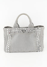 Load image into Gallery viewer, Prada Canapa Studded Crystal 2 Way Tote Grey