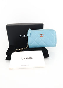 Chanel Caviar Zipped Key Pouch Blue