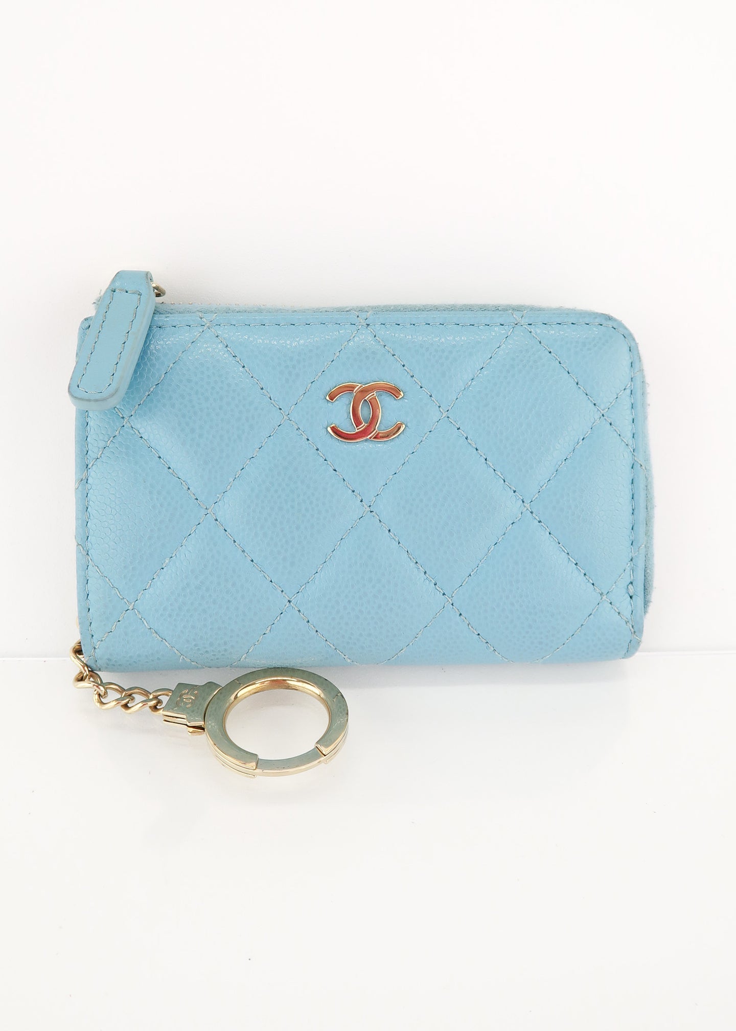 Chanel Caviar Zipped Key Pouch Blue