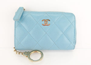 Chanel Caviar Zipped Key Pouch Blue