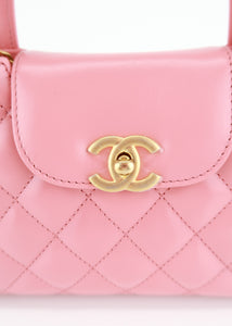 Chanel Shiny Aged Calfskin Quilted Nano Kelly Coral Pink