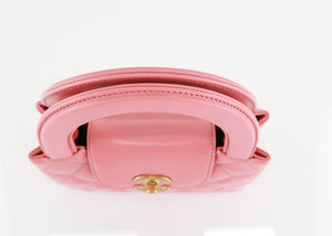 Chanel Shiny Aged Calfskin Quilted Nano Kelly Coral Pink