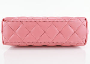 Chanel Shiny Aged Calfskin Quilted Nano Kelly Coral Pink