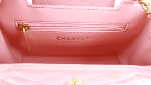 Chanel Shiny Aged Calfskin Quilted Nano Kelly Coral Pink