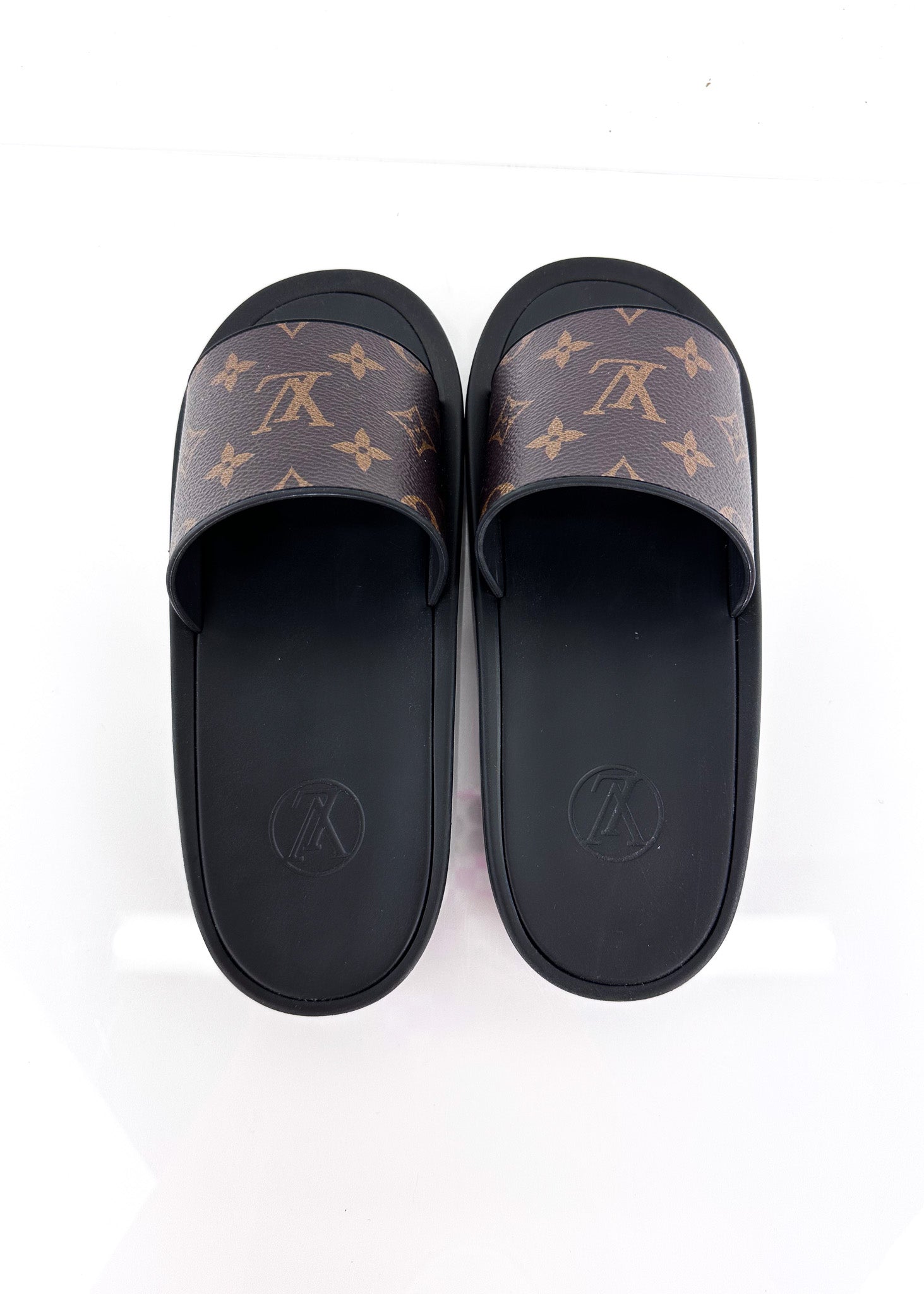 LOUIS VUITTON Calfskin Monogram Metallic Sunbath Slide Sandals 40