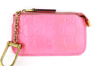 Gucci Monogram Leather Cles Key Pouch Pink