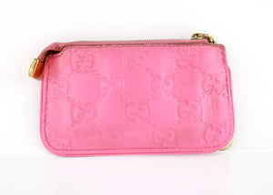 Gucci Monogram Leather Cles Key Pouch Pink