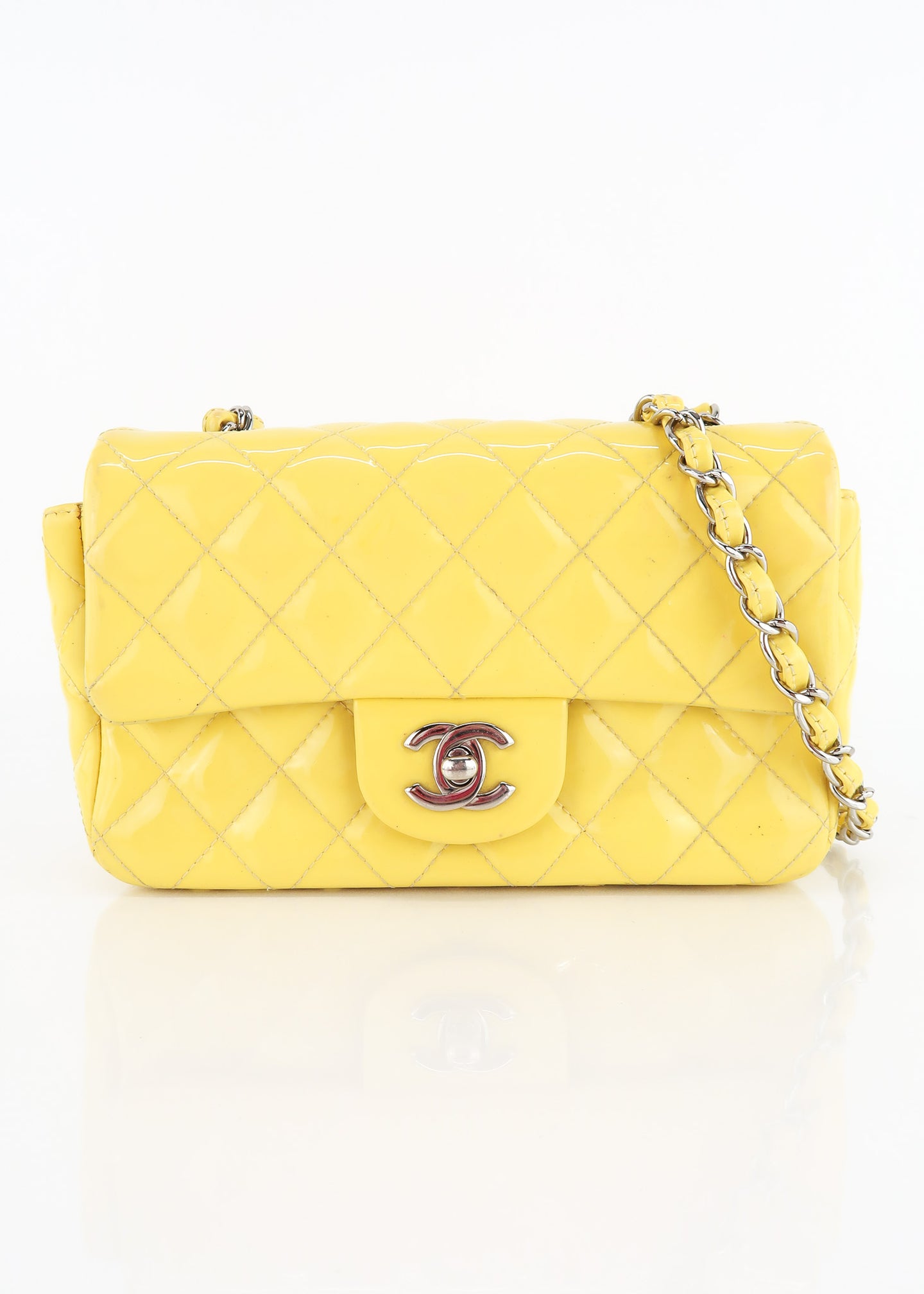 Chanel Mini Matelasse Flap Patent Yellow