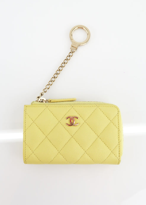 Chanel Caviar Zipped Key Pouch Yellow