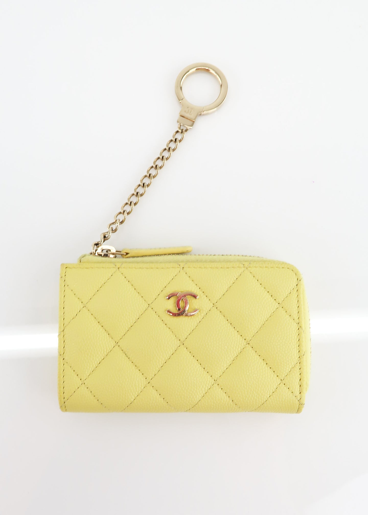 Chanel Caviar Zipped Key Pouch Yellow