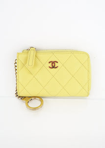 Chanel Caviar Zipped Key Pouch Yellow