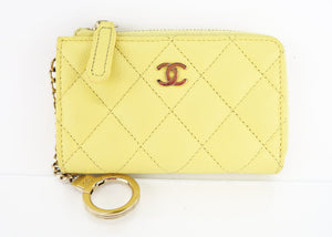 Chanel Caviar Zipped Key Pouch Yellow